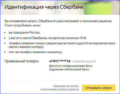 Идентификация Яндекс Кошелька через Сбербанк