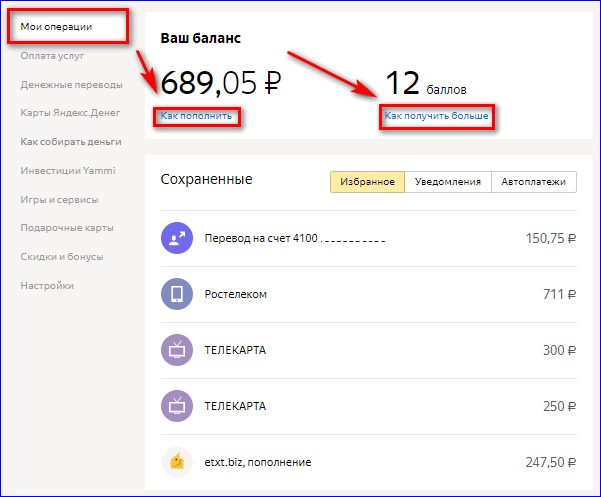 Мои операции в Яндекс Деньги