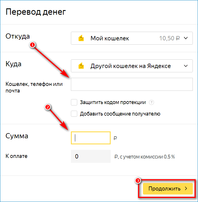 Перевод средств в Яндекс.Кошельке