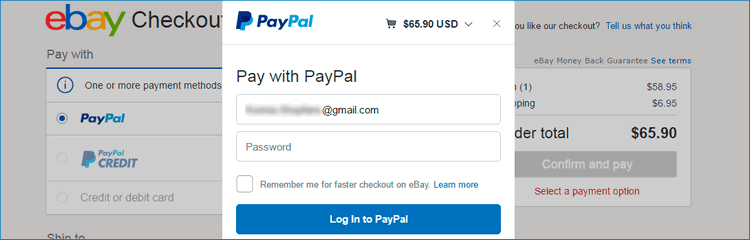Оплата товара на eBay с помощью PayPal